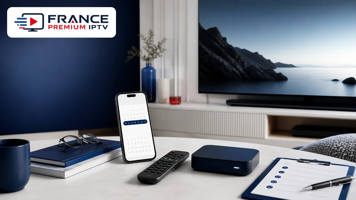 Abonnement IPTV 1 mois 2026 avec calendrier, boîtier et télécommande