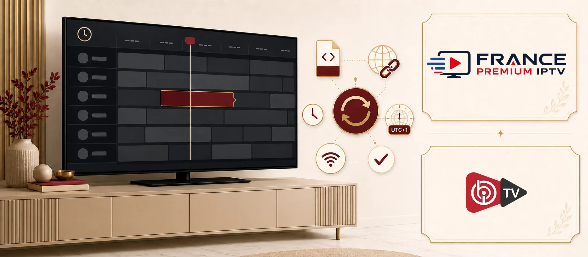 epg ibo player 2026 avec grille TV XML synchronisée et logos officiels France Premium IPTV et IBO Player entièrement visibles