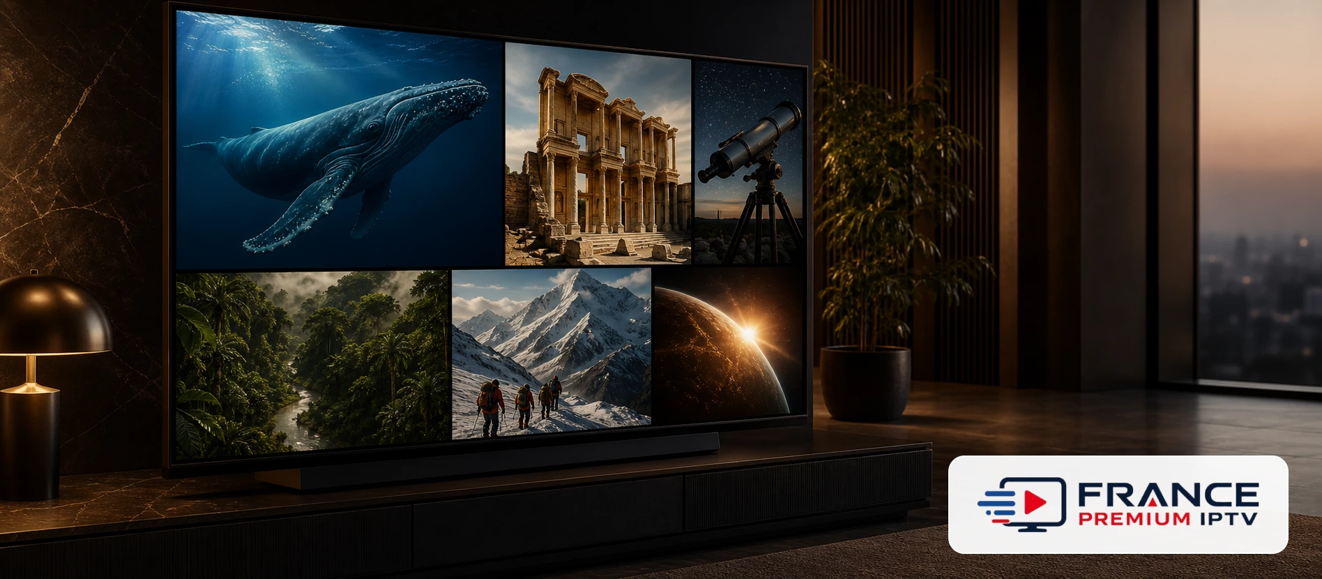IPTV premium documentaires 2026 avec nature, histoire, sciences, exploration et logo officiel France Premium IPTV
