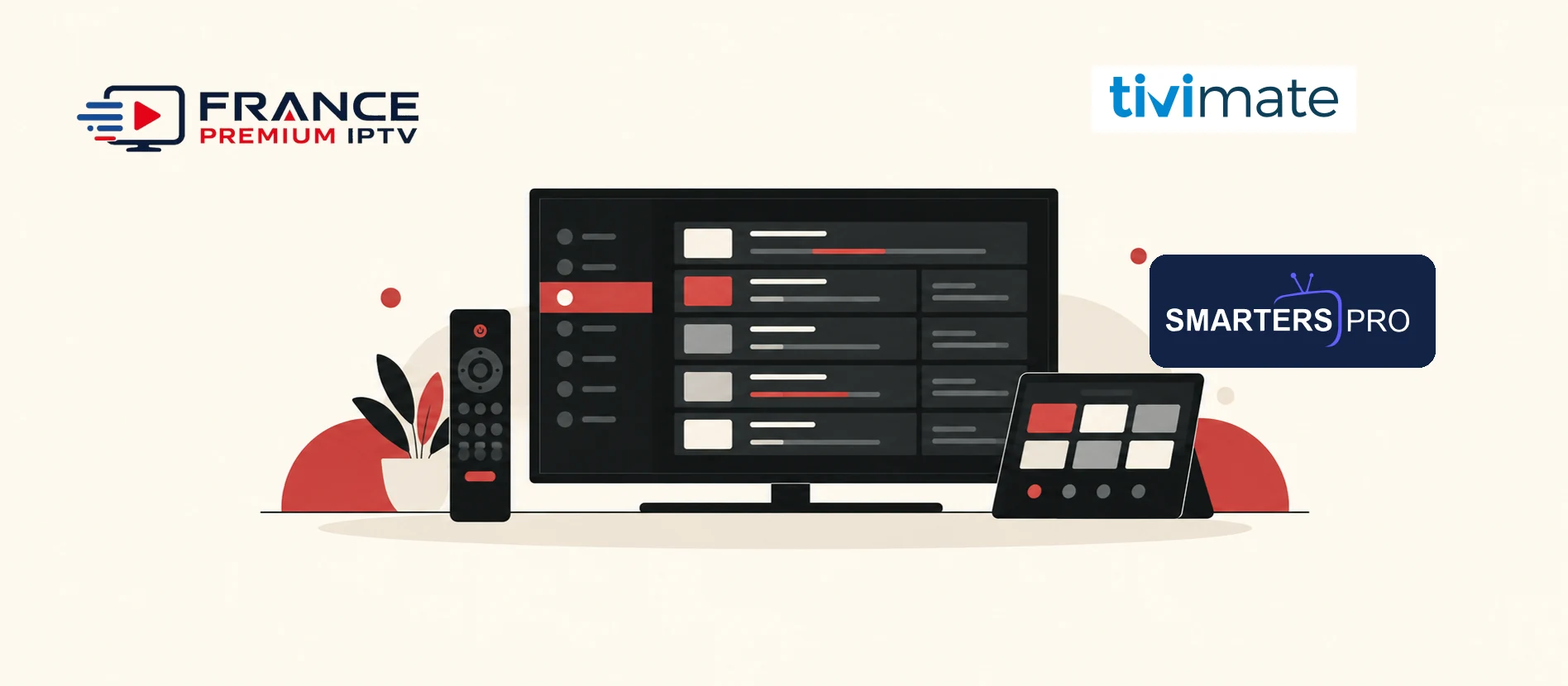 TiViMate ou IPTV Smarters Pro : comparaison sur télévision et tablette avec logos officiels lisibles